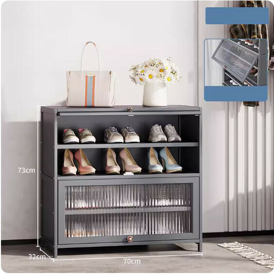 New solid wood shoe cabinet ([Changhong flip door] 5 layers - 70cm long) (grey)