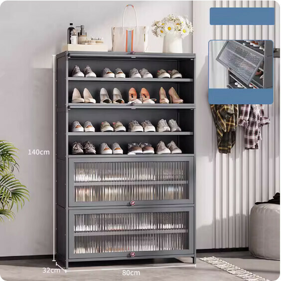 New solid wood shoe cabinet ([Changhong flip door] nine layers - 80cm long) (grey)