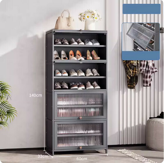 New solid wood shoe cabinet ([Changhong flip door] nine layers - length 60cm) (grey)