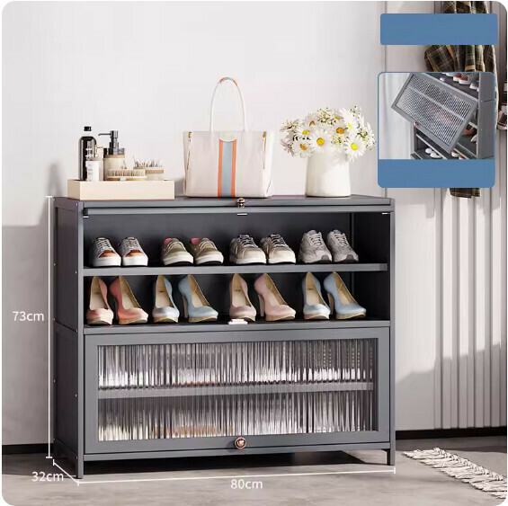 New solid wood shoe cabinet ([Changhong flip door] 5 layers - 80cm long) (grey)