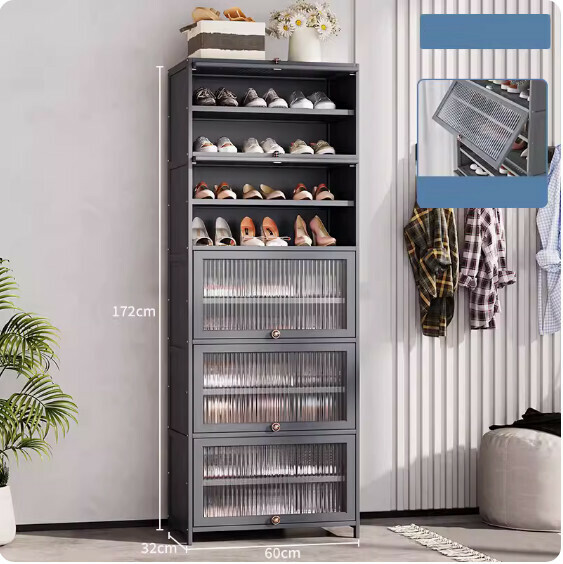 New solid wood shoe cabinet ([Changhong flip door] eleven layers - length 60cm) (grey)
