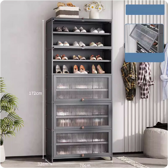 New solid wood shoe cabinet ([Changhong flip door] eleven layers - length 70cm) (grey)