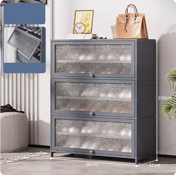 New shoe cabinet with door (7 layers - 80cm long) (shell gray)