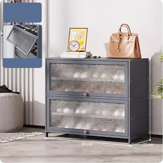 New shoe cabinet with door (5 layers - 80cm long) (shell gray)