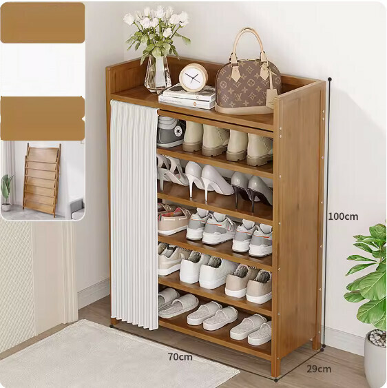 New foldable shoe cabinet (walnut color) (moon white 6 layers - length 70cm)