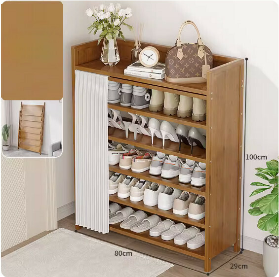 New foldable shoe cabinet (walnut color) (moon white 6 layers - length 80cm)