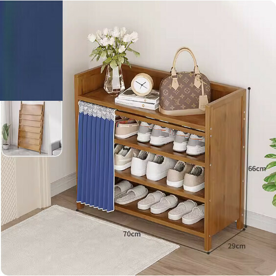 New foldable shoe cabinet (walnut color) (dark blue 4 layers - length 70cm)