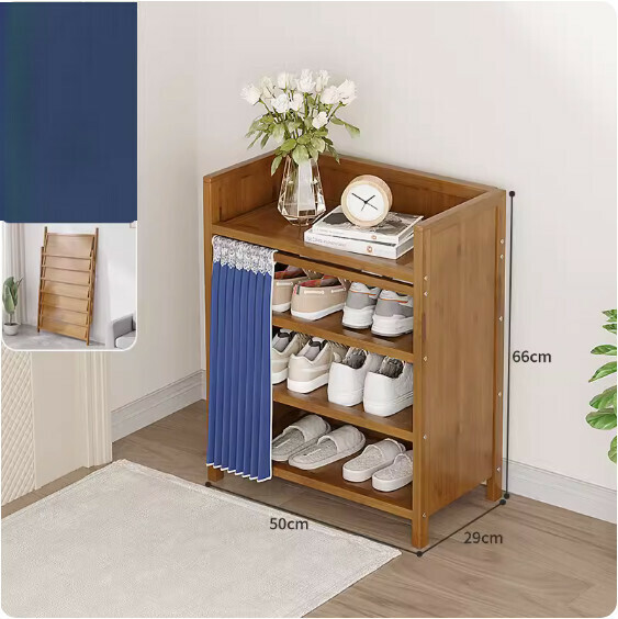 New foldable shoe cabinet (walnut color) (dark blue 4 layers - length 50cm)