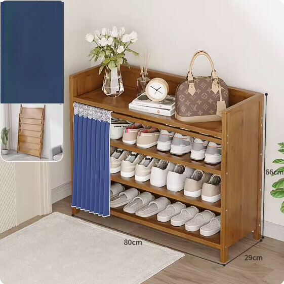 New foldable shoe cabinet (walnut color) (dark blue 4 layers - length 80cm)
