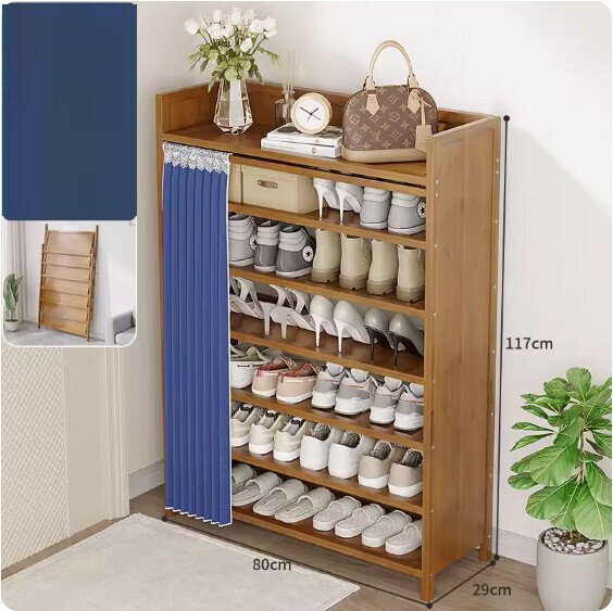 New foldable shoe cabinet (walnut color) (dark blue 7 layers - length 80cm)