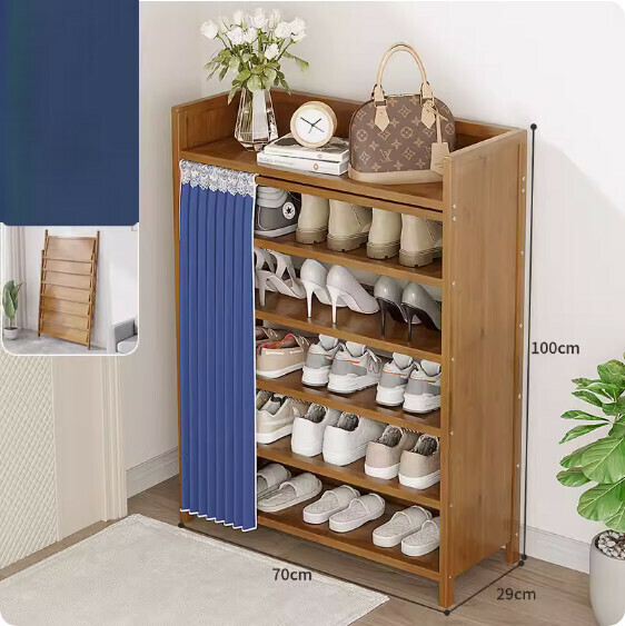 New foldable shoe cabinet (walnut color) (dark blue 6 layers - length 70cm)