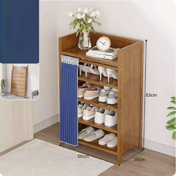 New foldable shoe cabinet (walnut color) (dark blue 5 layers - length 50cm)