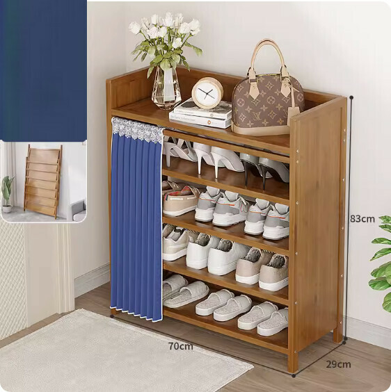 New foldable shoe cabinet (walnut color) (dark blue 5 layers - length 70cm)