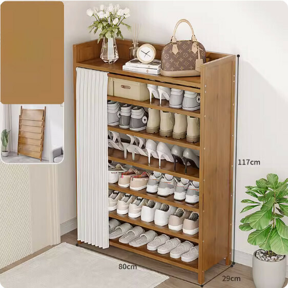 New foldable shoe cabinet (walnut color) (moon white 7 layers - length 80cm)