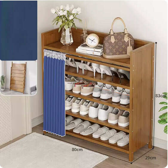 New foldable shoe cabinet (walnut color) (dark blue 5 layers - length 80cm)