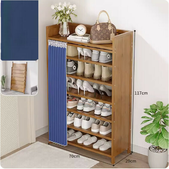 New foldable shoe cabinet (walnut color) (dark blue 7 layers - length 70cm)
