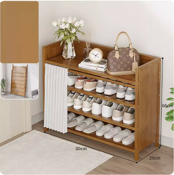 New foldable shoe cabinet (walnut color) (moon white 4 layers - length 80cm)