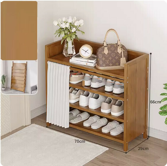 New foldable shoe cabinet (walnut color) (moon white 4 layers - length 70cm)