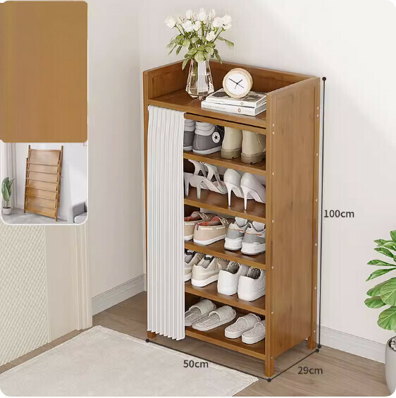 New foldable shoe cabinet (walnut color) (moon white 6 layers - length 50cm)