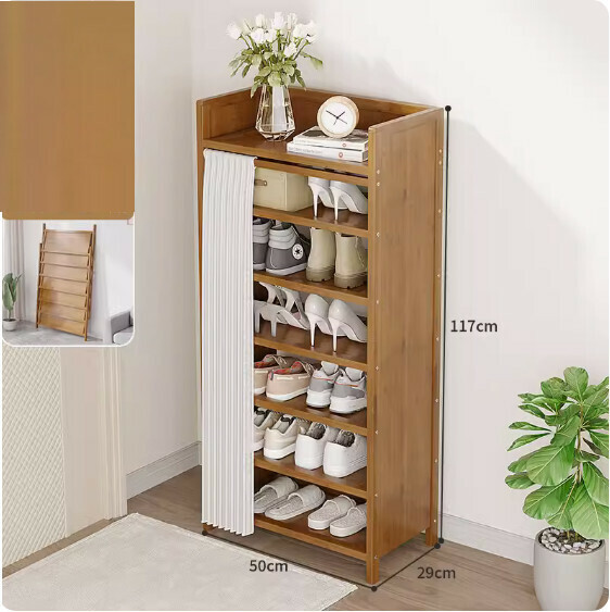 New foldable shoe cabinet (walnut color) (moon white 7 layers - length 50cm)