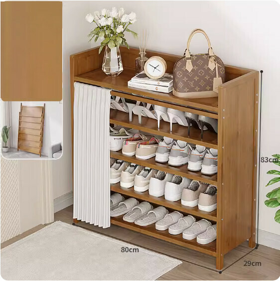 New foldable shoe cabinet (walnut color) (moon white 5 layers - length 80cm)