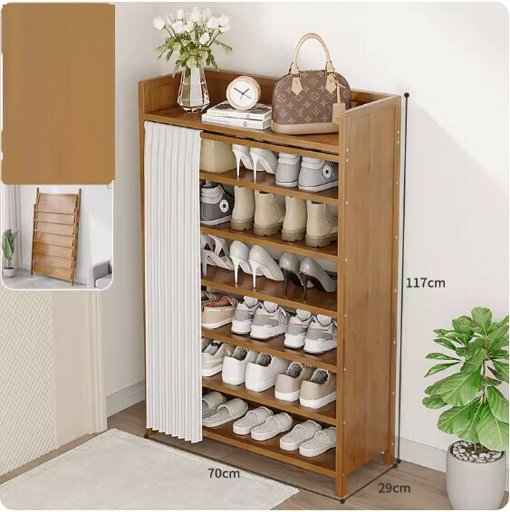 New foldable shoe cabinet (walnut color) (moon white 7 layers - length 70cm)