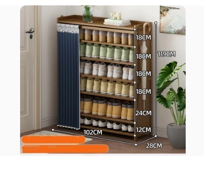 Hot selling fashionable dust-proof shoe cabinet (dark blue dust-proof curtain, boot rack style 7 layers 102*28*119CM)