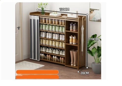 Hot selling fashionable dust-proof shoe cabinet (striped dust-proof curtain, boot rack style, 7 layers, 130*28*119CM)