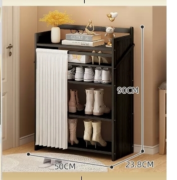 Hot selling casual simple dust-proof shoe cabinet (four layers black, shaved frame style 50*23.8*60CM)