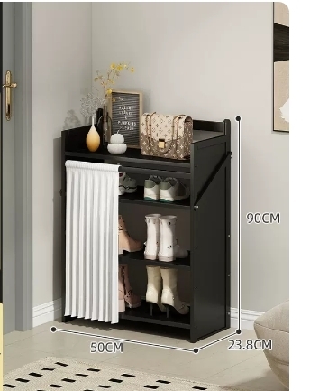 Hot Selling Folding Storage Shoe Cabinet (Obsidian Black Upgraded Dustproof Boot Rack Model, Four Layers 50*23.8*90CM)