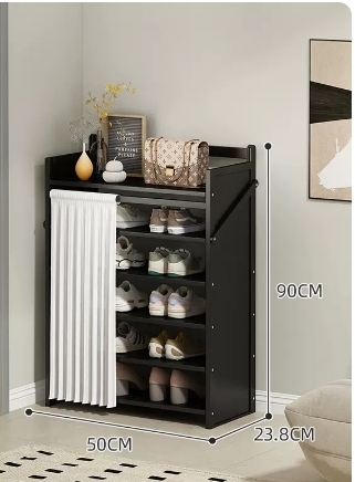 Hot selling folding storage shoe cabinet (obsidian black upgraded dustproof model, six layers, 50*23.8*90CM)
