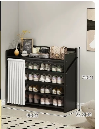 Hot selling folding storage shoe cabinet (obsidian black upgraded dustproof style, five layers, 90*23.8*60CM)