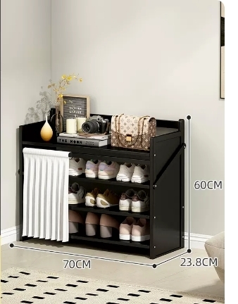 Hot Selling Folding Storage Shoe Cabinet (Obsidian Black Upgraded Dustproof Style, Four Layers, 70*23.8*60CM)