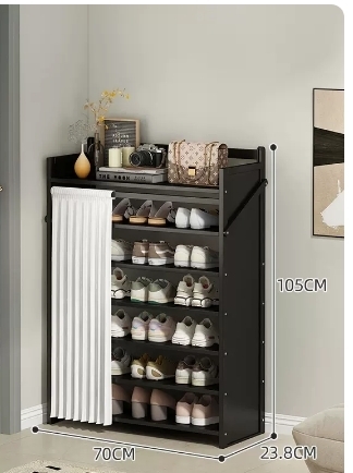 Hot selling folding storage shoe cabinet (obsidian black upgraded dustproof style, seven layers, 70*23.8*105CM)