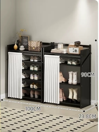 Hot selling folding storage shoe cabinet (obsidian black upgraded dustproof combination model, six layers, 100*23.8*90CM)