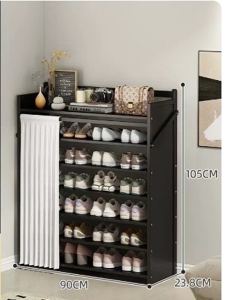 Hot selling folding storage shoe cabinet (obsidian black upgraded dustproof style, seven layers, 90*23.8*105CM)