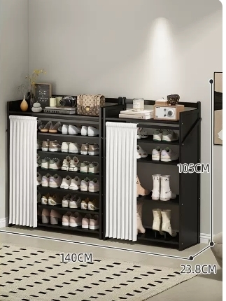 Hot selling folding storage shoe cabinet (obsidian black upgraded dustproof combination, seven layers, 140*23.8*105CM)