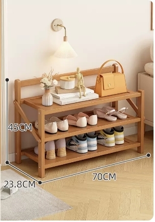 Hot selling folding storage shoe cabinet (wood color, three layers, 70*23.8*45CM)