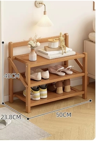 Hot selling folding storage shoe cabinet (wood color, three layers, 50*23.8*45CM)