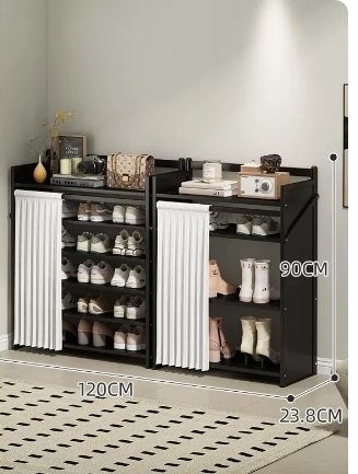Hot selling folding storage shoe cabinet (obsidian black upgraded dustproof combination model, six layers, 120*23.8*90CM)