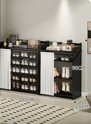 Hot selling folding storage shoe cabinet (obsidian black upgraded dustproof combination model, six layers, 140*23.8*90CM)