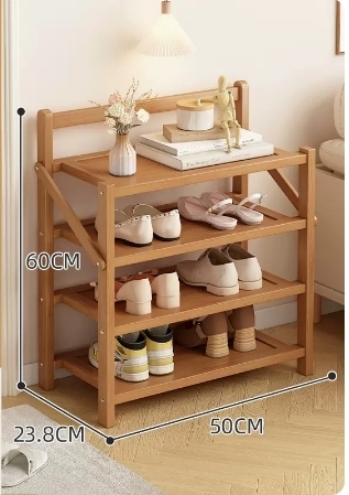 Hot selling folding storage shoe cabinet (wood color, four layers, 50*23.8*60CM)