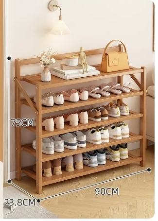 Hot selling folding storage shoe cabinet (wood color, five layers, 50*23.8*75CM)