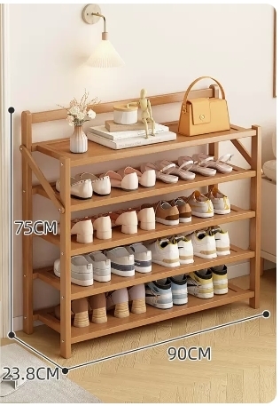 Hot selling folding storage shoe cabinet (wood color, five layers, 90*23.8*75CM)