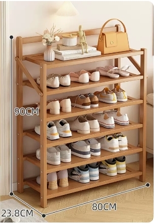 Hot selling folding storage shoe cabinet (raw wood color, six layers, 80*23.8*90CM)