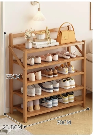 Hot selling folding storage shoe cabinet (wood color, five layers, 70*23.8*75CM)
