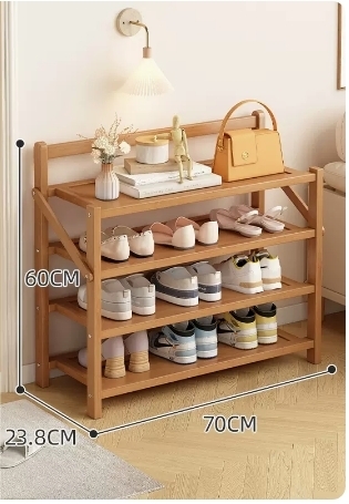 Hot selling folding storage shoe cabinet (wood color, four layers, 70*23.8*60CM)