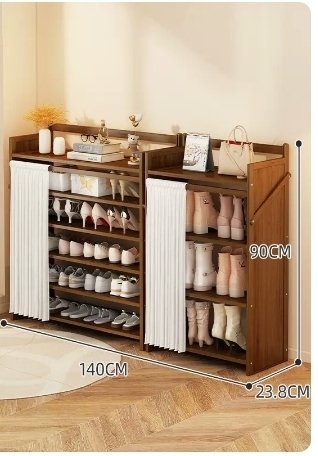 Hot Selling Folding Storage Shoe Cabinet (Camellia Color Upgraded Dustproof Combination Model, Six Layers, 140*23.8*90CM)