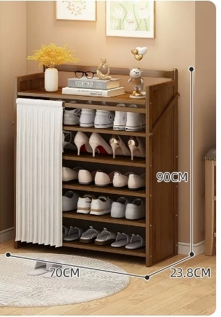 Hot Selling Folding Storage Shoe Cabinet (Camellia Color Upgraded Dustproof Style, Six Layers, 70*23.8*90CM)