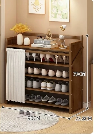 Hot Selling Folding Storage Shoe Cabinet (Camellia Color Upgraded Dustproof Style, Five Layers, 90*23.8*75CM)